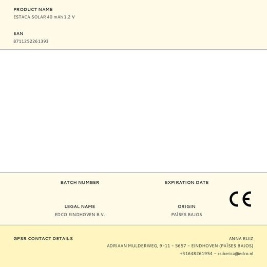 Estaca Solar 40 Mah 1,2 V