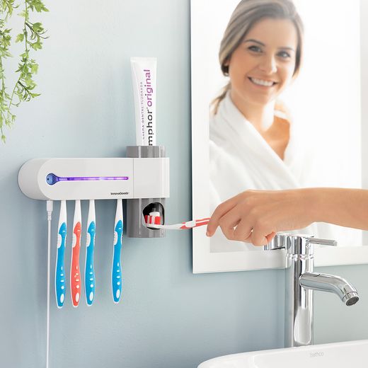 Esterilizador Uv De Cepillos Dentales Con Soporte Y Dispensador  De Dentífrico