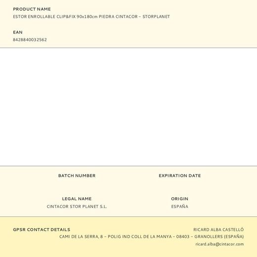 Estor Enrollable Clip & Fix Piedra 90 X 180 Cm