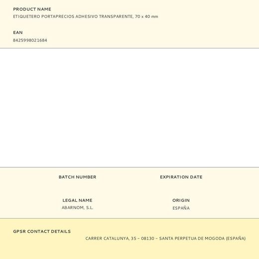 Etiquetero Portaprecios Adhesivo Transparente, 70 X 40 Mm