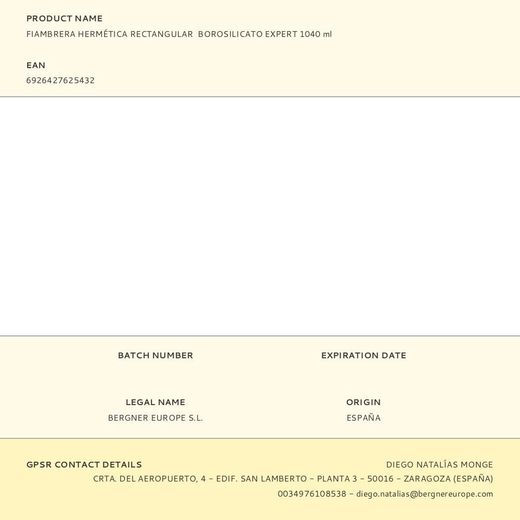 Fiambrera Hermética Rectangular  Borosilicato Expert 1040 Ml