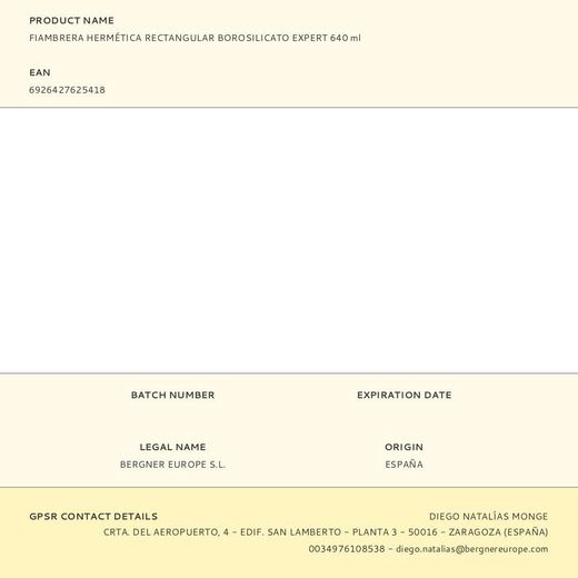 Fiambrera Hermética Rectangular Borosilicato Expert 640 Ml