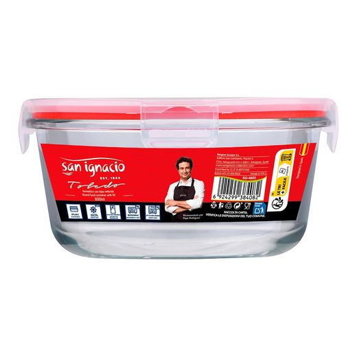 Fiambrera Hermética Redonda Borosilicato, Toledo, 800 Ml, Ø16 X 8 Cm