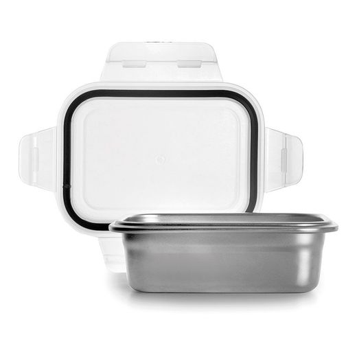 Fiambrera Rectangular De Acero Inoxidable Con Tapa Hermética De Plástico, 1200 Ml