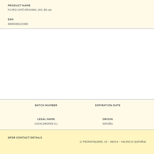 Filtro Café Original 102, 80 Uds