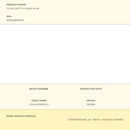 Filtro Café 1-4 Tazas 40 Uds