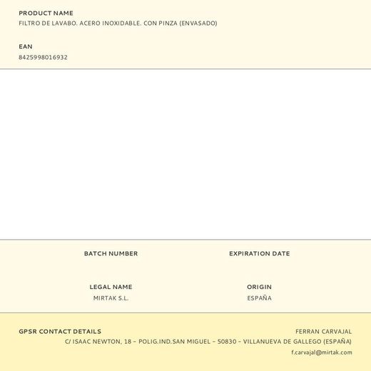 Filtro De Lavabo. Acero Inoxidable. Con Pinza (Envasado)