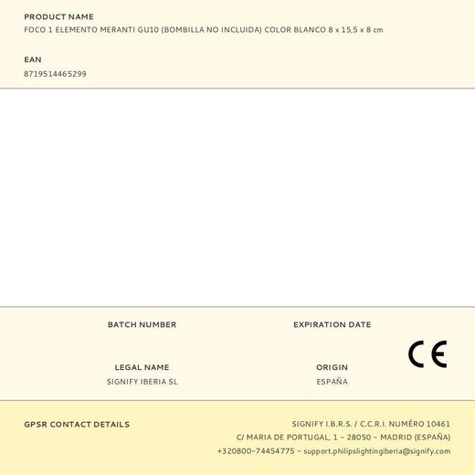 Foco 1 Elemento Meranti Gu10 (Bombilla No Incluida) Color Blanco 8 X 15,5 X 8 Cm