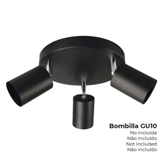 Foco 3 Elementos Gu10 50 W (Bombilla No Incluida) Color Negro Ø 20 X 14,6 Cm
