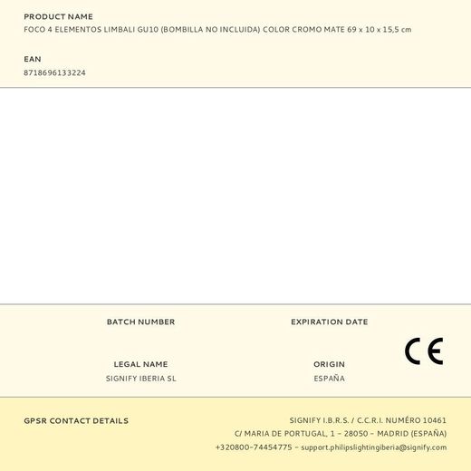 Foco 4 Elementos Limbali Gu10 (Bombilla No Incluida) Color Cromo Mate 69 X 10 X 15,5 Cm