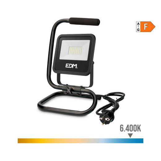 Foco Proyector Led Con Pie 30 W, 2370 Lm, 6400 K, Luz Fría, Black Series, 22 X 21 X 32 Cm