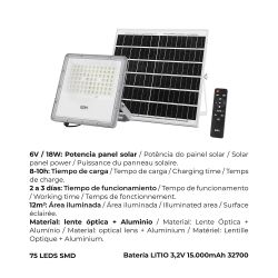 Foco Proyector Led Solar 200 W 1500 Lm 6500 K Luz Fría