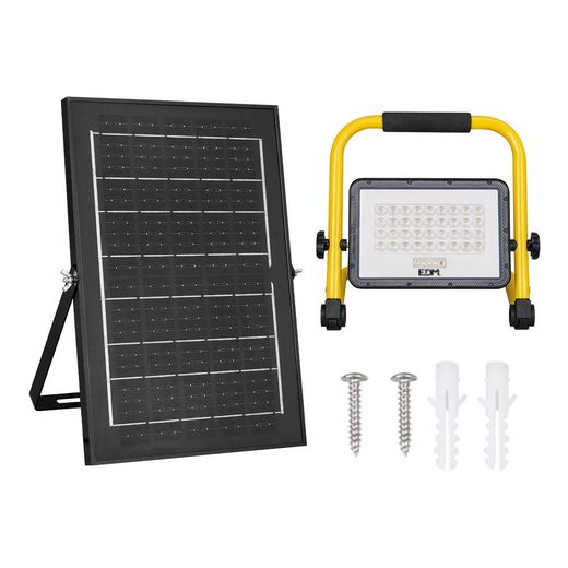 Foco Proyector Led Solar De Trabajo + Panel Solar, 4000 Lm, 6.400 K, Luz Fría, Ip65