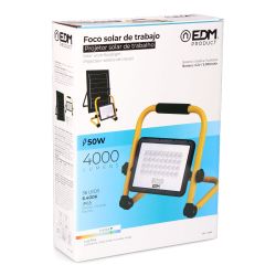 Foco Proyector Led Solar De Trabajo + Panel Solar, 4000 Lm, 6.400 K, Luz Fría, Ip65