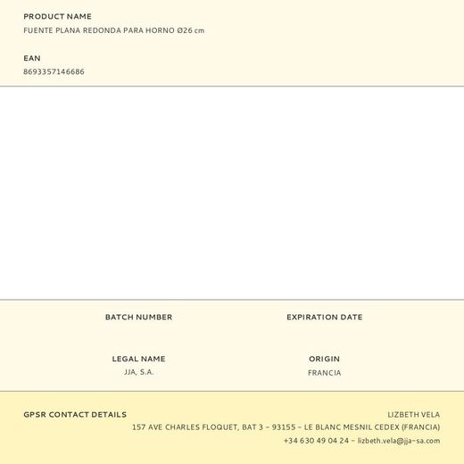 Fuente Plana Redonda Para Horno Ø26 Cm