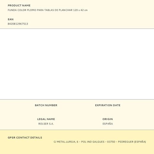 Funda Color Plomo Para Tablas De Planchar 120 X 42 Cm