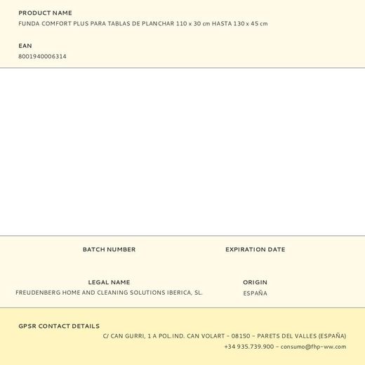 Funda Comfort Plus Para Tablas De Planchar 110 X 30 Cm Hasta 130 X 45 Cm
