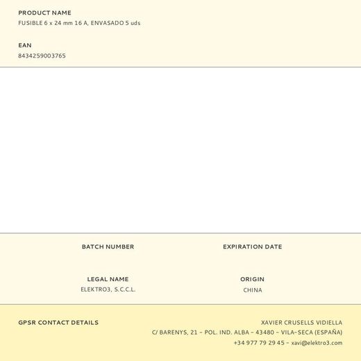 Fusible 6 X 24 Mm 16 A, Envasado 5 Uds