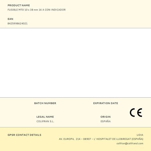 Fusible Mt0 10 X 38 Mm 16 A Con Indicador