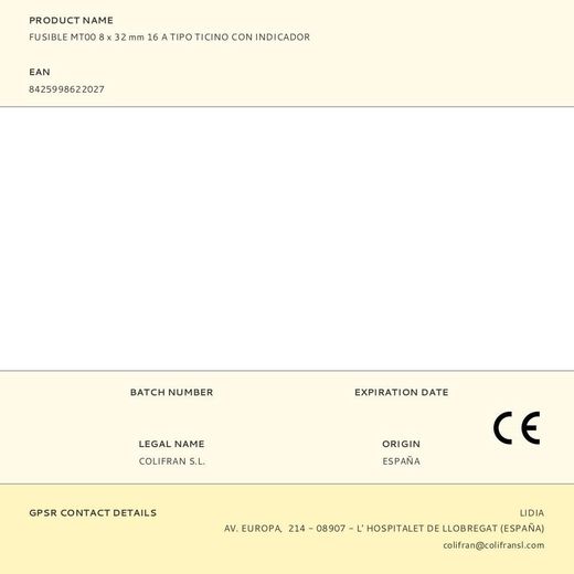 Fusible Mt00 8 X 32 Mm 16 A Tipo Ticino Con Indicador