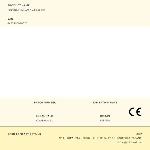 Fusible Mt2 100 A 22 X 58 Mm