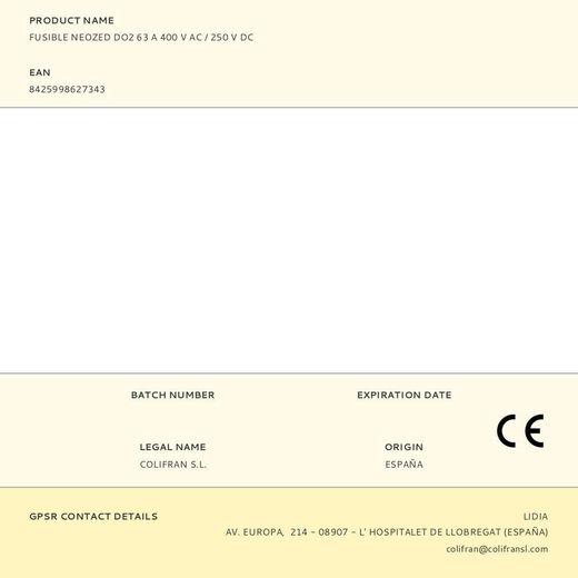 Fusible Neozed D02 63 A 400 V Ac / 250 V Dc