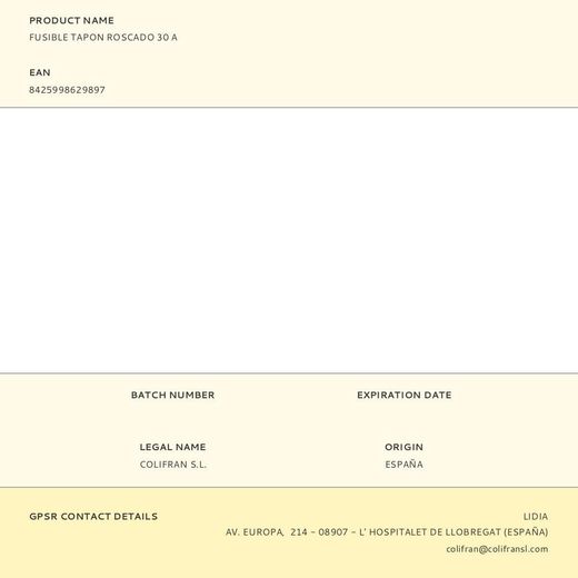 Fusible Tapón Roscado 30 A