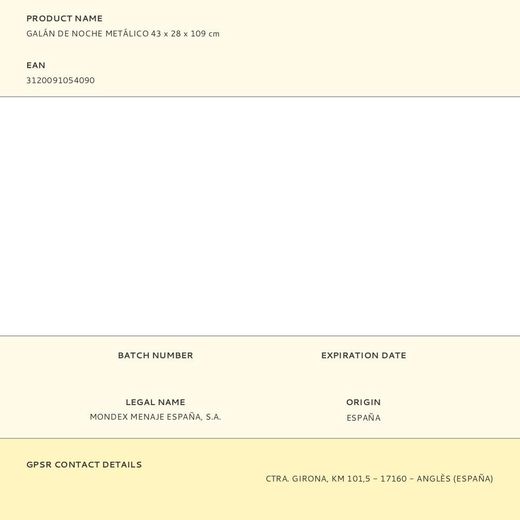 Galán De Noche Metálico 43 X 28 X 109 Cm