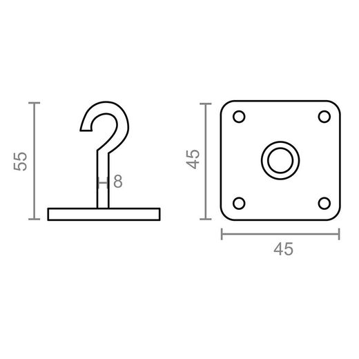 Gancho Fijo 8 X 55 Mm Con Placa 45 X 45 Mm Ap07 Zincado, Blister 2 Uds