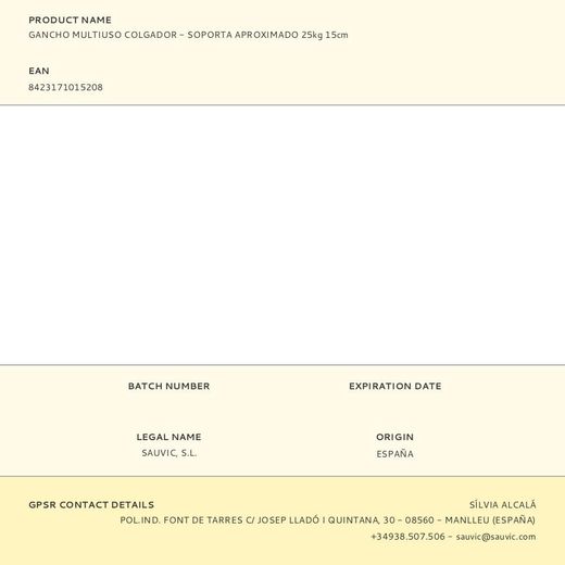 Gancho Multiuso Colgador - Soporta Aproximado 25Kg 15Cm