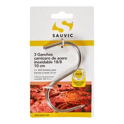 Ganchos Carnicero Inoxidable 18/8, 10 Cm De Longitud, Blíster 3 Unidades