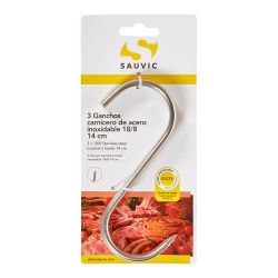 Ganchos Carnicero Inoxidable 18/8, 14 Cm De Longitud, Blíster 3 Unidades