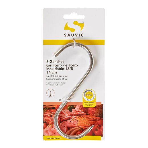 Ganchos Carnicero Inoxidable 18/8, 14 Cm De Longitud, Blíster 3 Unidades