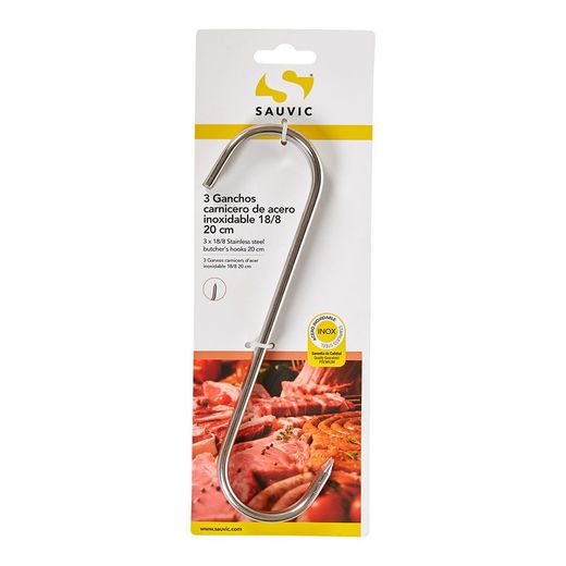 Ganchos Carnicero Inoxidable 18/8, 20 Cm De Longitud, Blister 3 Unidades