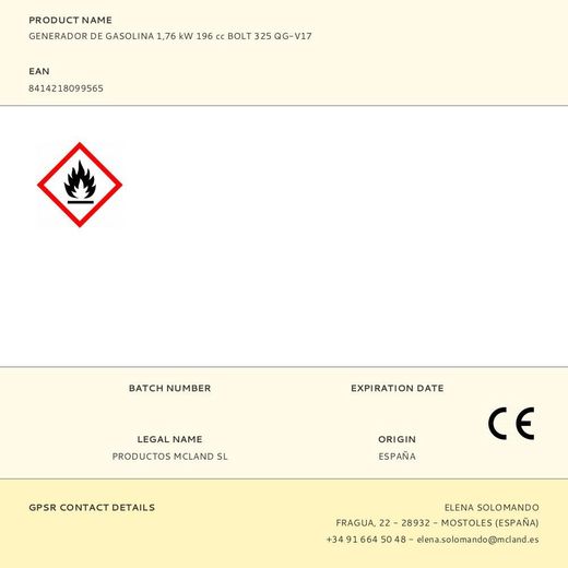 Generador De Gasolina 1,76 Kw 196 Cc Bolt 325 Qg-V17