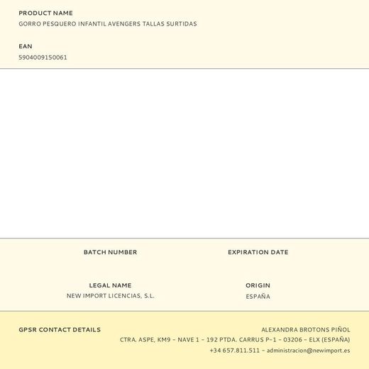 Gorro Pesquero Infantil Avengers Tallas Surtidas