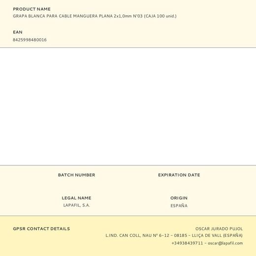 Grapa Para Cable Manguera Plana 2 X 1,0 Mm N°03, Blanca, Caja 100 Uds