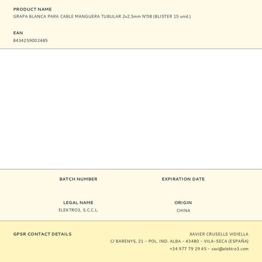 Grapa Para Cable Manguera Tubular 2 X 2,5 Mm N°08, Blanca, Blister 15 Uds