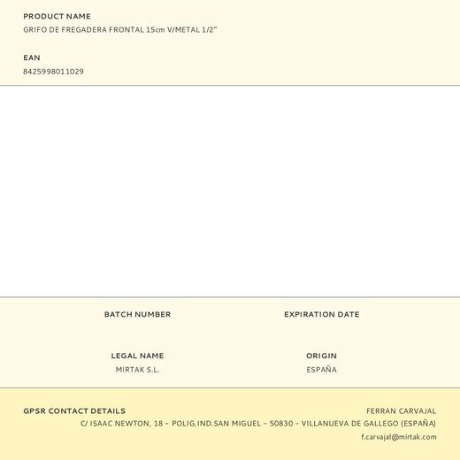 Grifo De Fregadera Frontal 15Cm V/Metal 1/2"