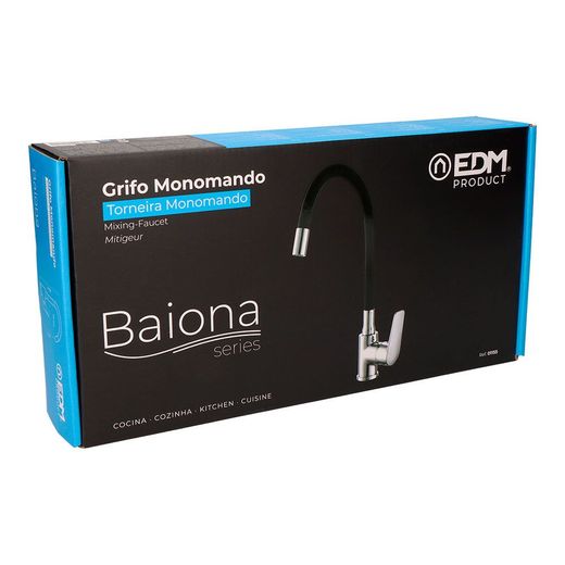 Grifo Monomando De Cocina Caño Alto Flexible Negro Serie Baiona