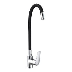 Grifo Monomando De Cocina Caño Alto Flexible Negro Serie Baiona