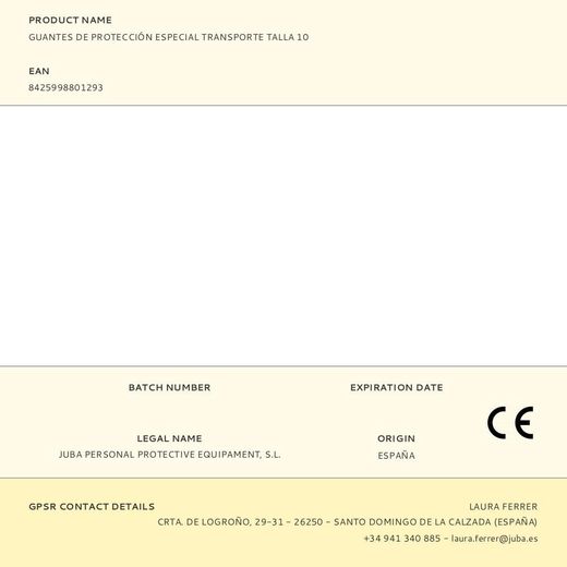 Guante Cuero Flor Vacuno, Especial Transporte, Color Natural, T-10