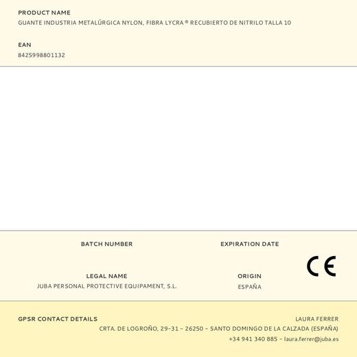 Guante Nailon / Licra Palma Nitrilo Para Metalúrgia, T-10