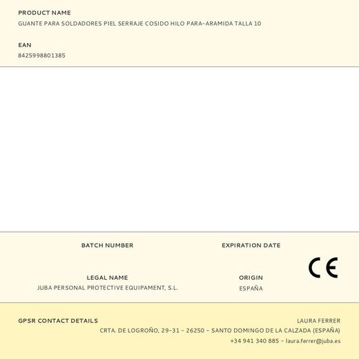 Guante Piel De Serraje Cosido Hilo Para-Aramida, Soldadura, T-10