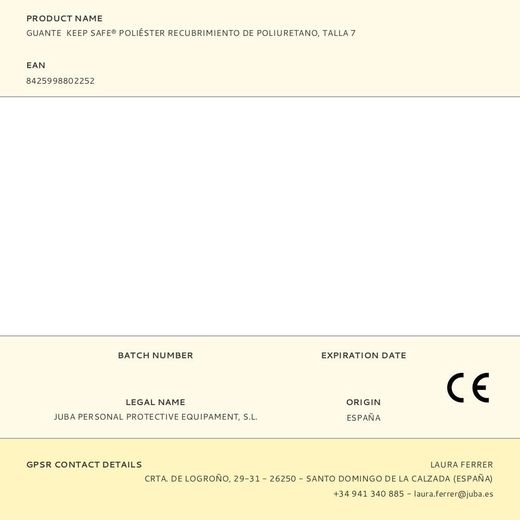 Guante Poliéster Con Palma Poliuretano, Keep Safe®, Negro, T-07