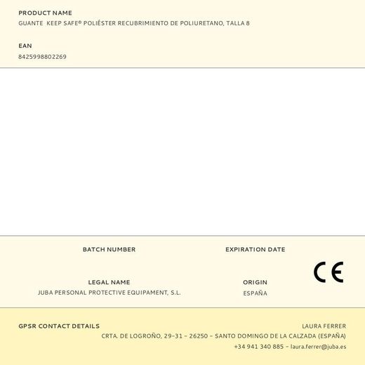 Guante Poliéster Con Palma Poliuretano, Keep Safe®, Negro, T-08