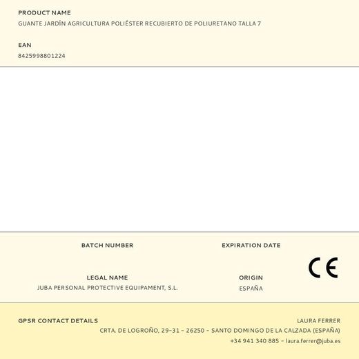 Guante Poliéster Con Palma Poliuretano Para Jardín Agricultura, T-07