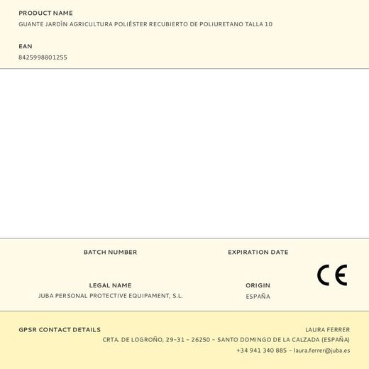 Guante Poliéster Con Palma Poliuretano Para Jardín Agricultura, T-10