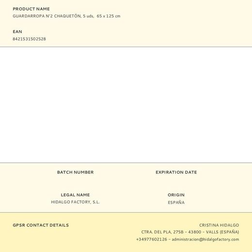 Guardarropa N°2 Chaquetón, 5 Uds,  65 X 125 Cm