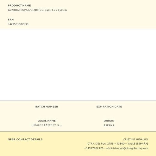 Guardarropa N°3 Abrigo, 5Uds, 65 X 150 Cm